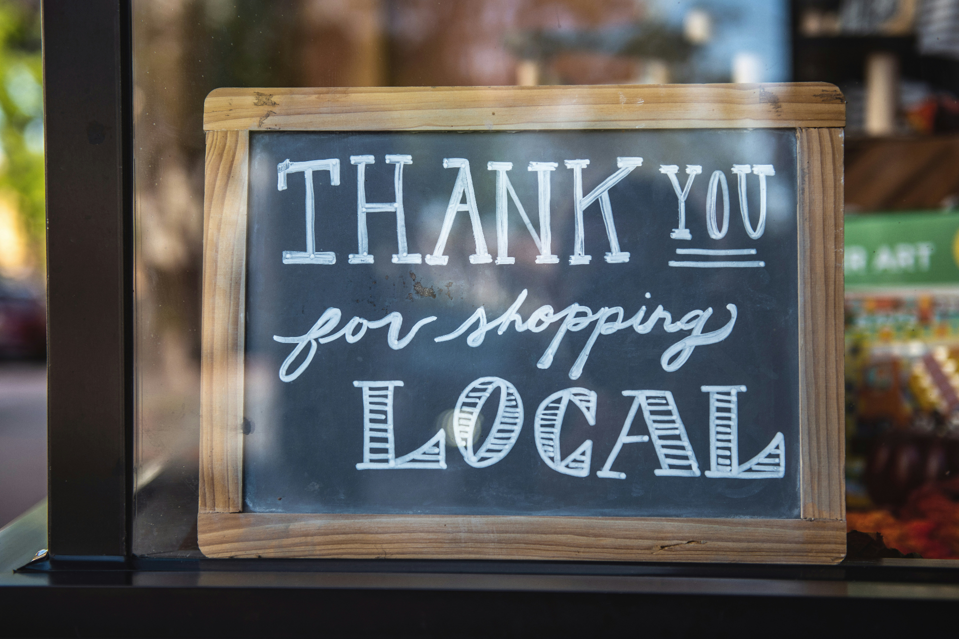 Thank you for shopping local chalkboard sign